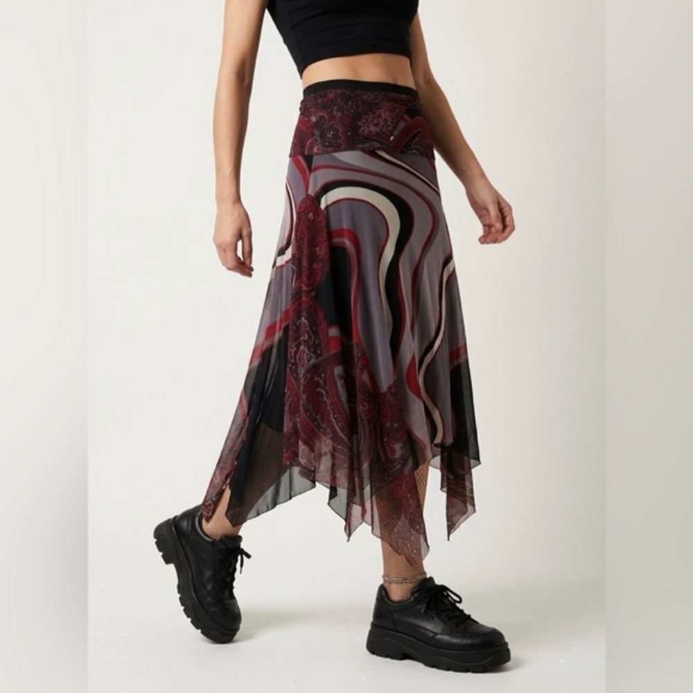 JEAN PAUL GAULTIER SOLEIL Vintage Paisley Mesh Handkerchief Skirt